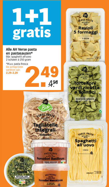 Albert Heijn Huismerk Pastasaus Tagliatelle Folder Aanbieding Bij