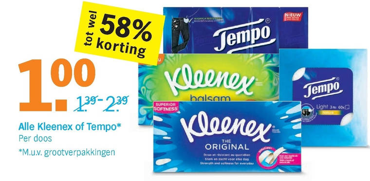 zakdoek, tissue aanbieding Albert Heijn - details