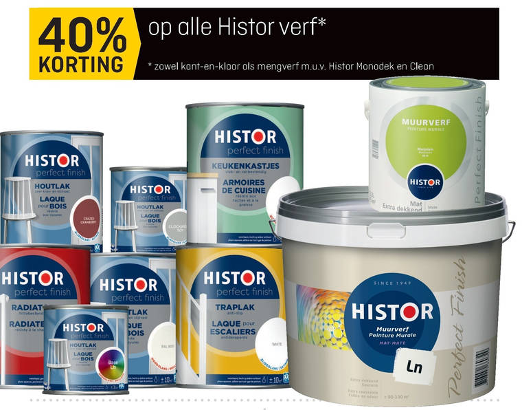 Histor muurverf, lak aanbieding bij Hubo - details