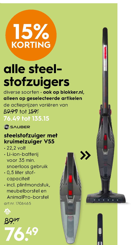 hoog lezing formeel Sauber steelstofzuiger folder aanbieding bij Blokker - details