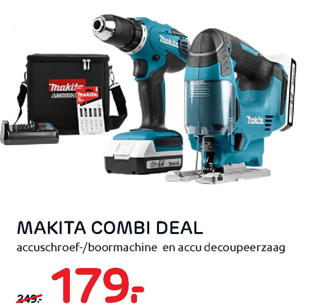 Makita accuboormachine, decoupeerzaag folder aanbieding bij Praxis details