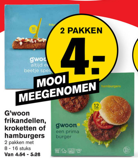 Gwoon   frikandellen, hamburger folder aanbieding bij  Hoogvliet - details