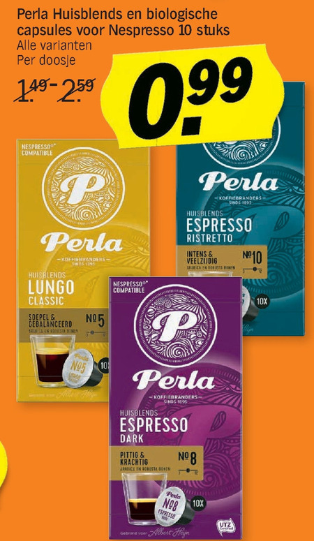 Opsommen Wig verlamming Perla koffiecups folder aanbieding bij Albert Heijn - details