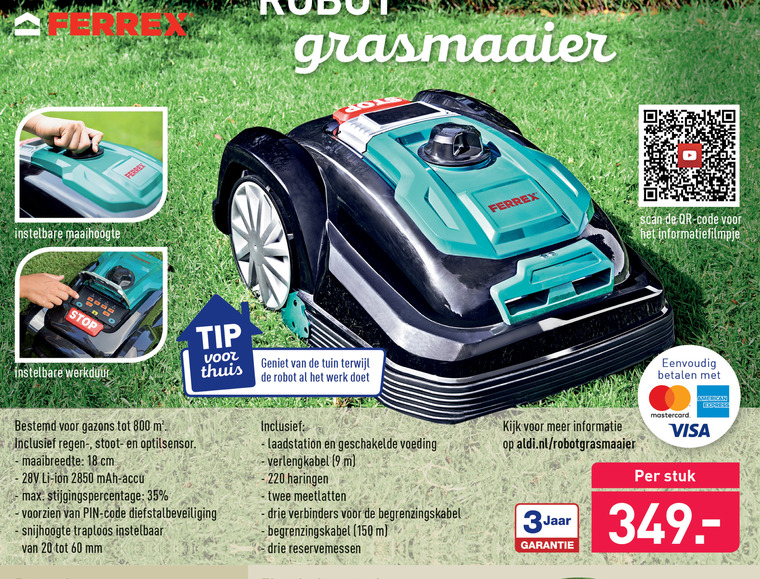 servet venijn Prelude Ferrex robotgrasmaaier folder aanbieding bij Aldi - details