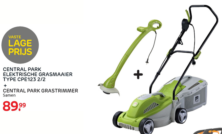 stad Accommodatie Broer Central Park elektrische grasmaaier, strimmer folder aanbieding bij Praxis  - details