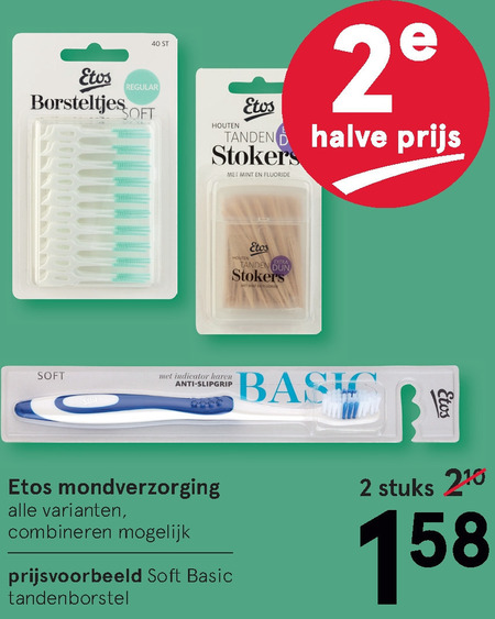 Huismerk mondverzorging, tandenstokers folder aanbieding Etos -