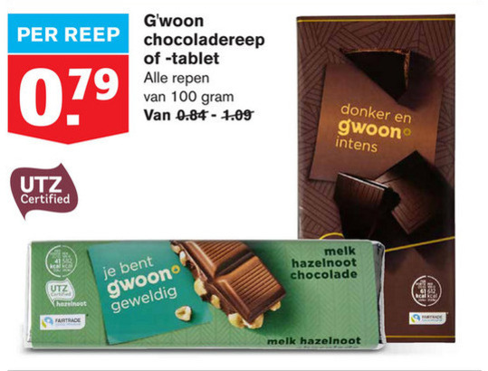 Gwoon   chocolade folder aanbieding bij  Hoogvliet - details