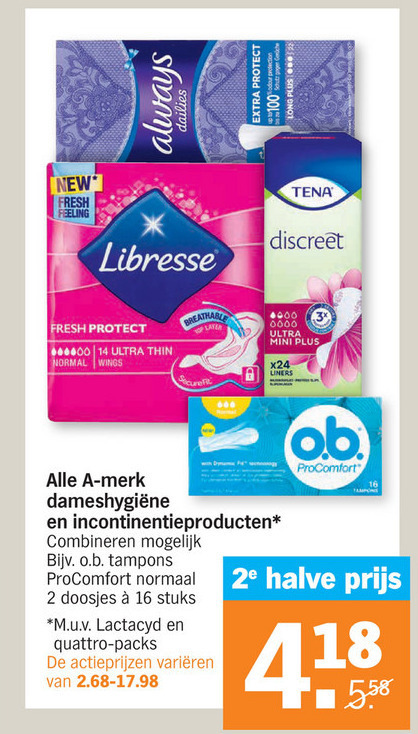 Alle merken   maandverband, tampons folder aanbieding bij  Albert Heijn - details