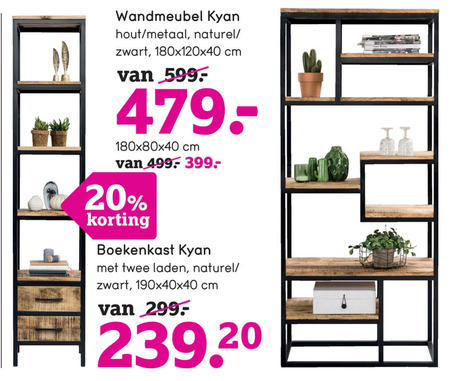 Vermelding ga winkelen Koken boekenkast, staand wandrek folder aanbieding bij Leenbakker - details