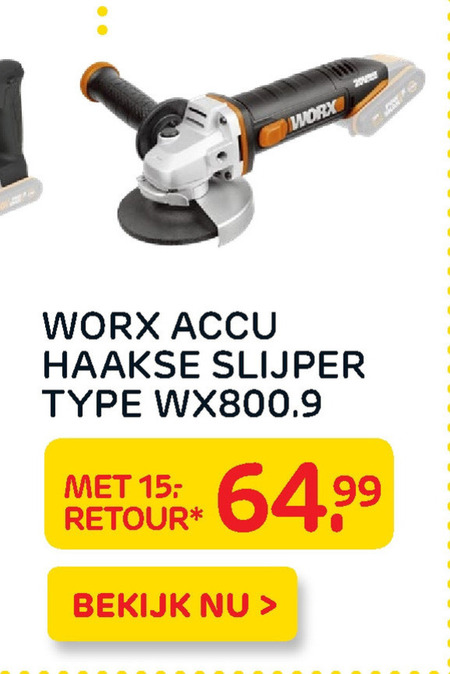 Worx haakse slijper folder aanbieding bij Praxis details