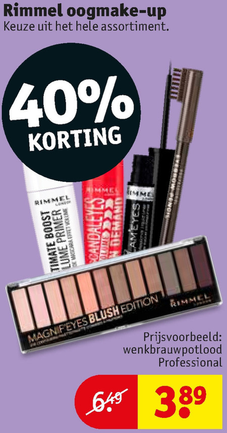 Bengelen blouse Biscuit Rimmel oogschaduw, lipgloss folder aanbieding bij Kruidvat - details