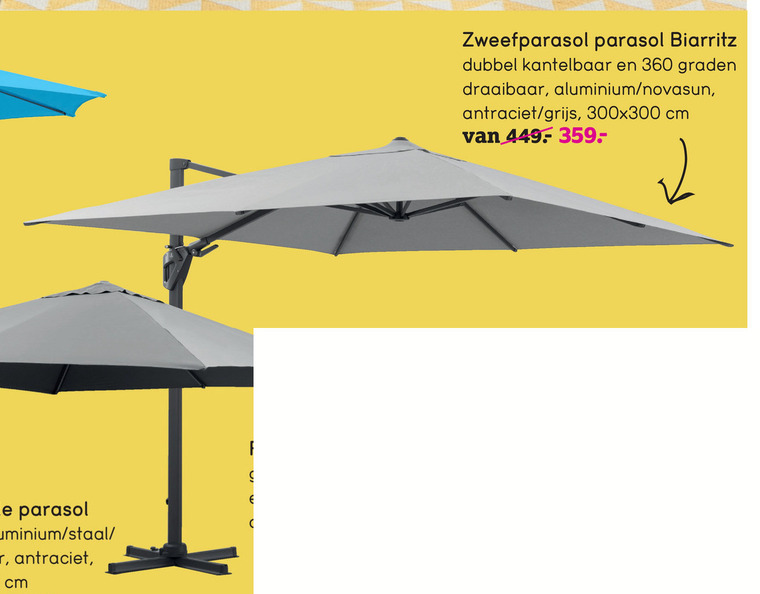 Regulatie verdieping Alstublieft zweefparasol folder aanbieding bij Leenbakker - details