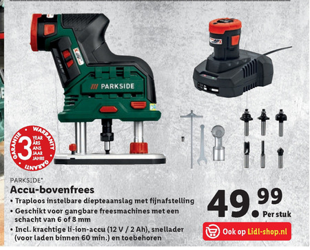 rek kort knal Parkside bovenfrees folder aanbieding bij Lidl - details