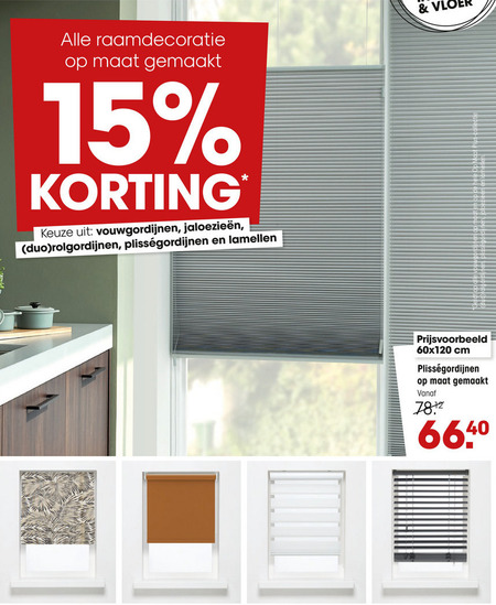 Surrey uitzending Taiko buik vouwgordijn, raamdecoratie folder aanbieding bij Kwantum - details