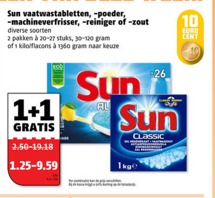 Sun   vaatwasmiddel, vaatwasmachinereiniger folder aanbieding bij  Poiesz - details