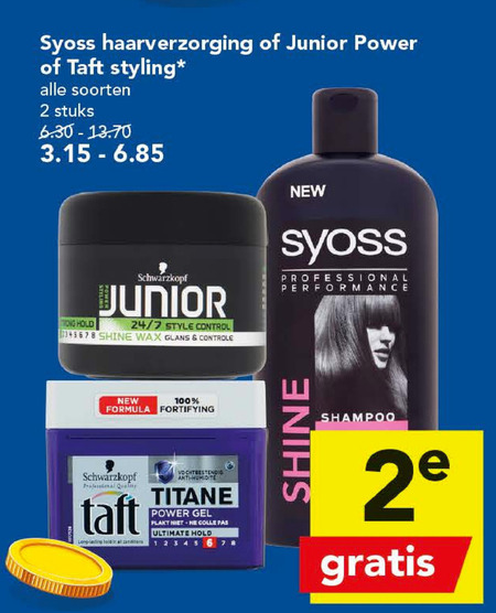 steenkool consensus brug Syoss shampoo, hairspray folder aanbieding bij Deen - details