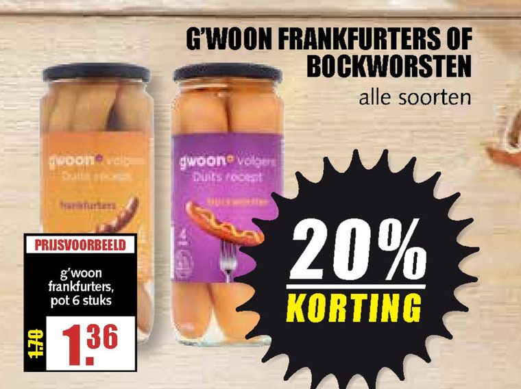 Gwoon   knakworst, hotdogworstjes folder aanbieding bij  MCD Supermarkt Basis - details