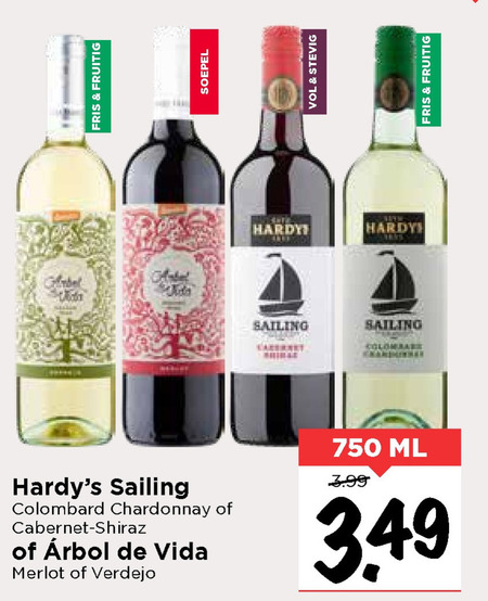 Hardys Sailing   witte wijn, rode wijn folder aanbieding bij  Vomar - details