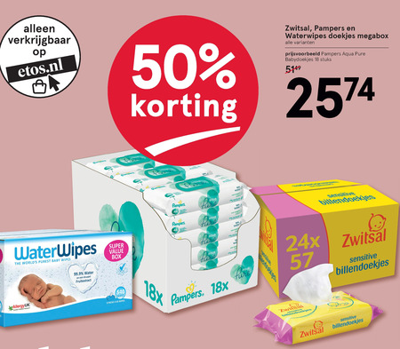 Samengroeiing Verbergen Vrijgekomen Zwitsal billendoekjes folder aanbieding bij Etos - details