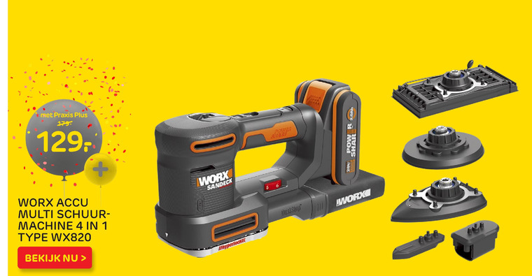 Worx schuurmachine folder aanbieding bij Praxis details