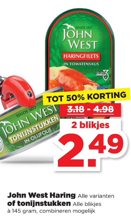 John West   haring, tonijn in blik folder aanbieding bij  Plus - details