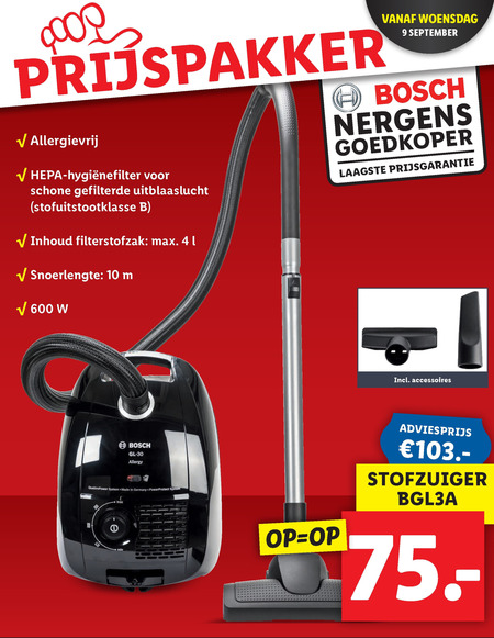 mooi dutje leg uit Bosch stofzuiger folder aanbieding bij Lidl - details