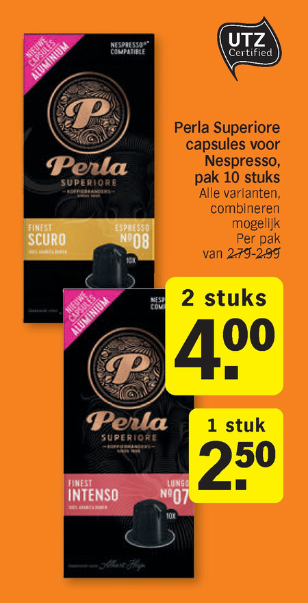 Opsommen Wig verlamming Perla koffiecups folder aanbieding bij Albert Heijn - details