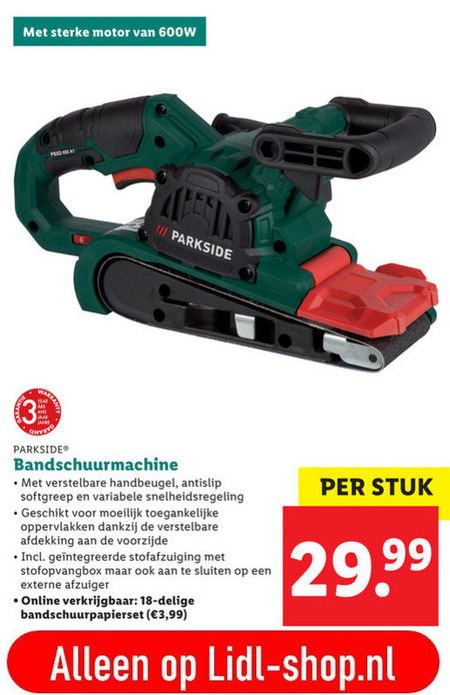 tactiek Gemiddeld diameter Parkside bandschuurmachine folder aanbieding bij Lidl - details