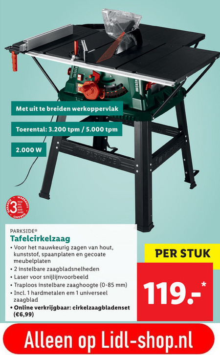 Druipend ze mist Parkside tafelzaagmachine folder aanbieding bij Lidl - details