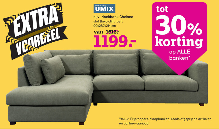 Intimidatie nederlaag Oven Umix hoekbank folder aanbieding bij Leenbakker - details