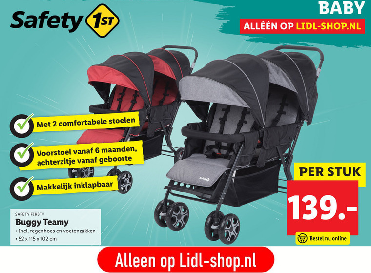 Kort leven bladerdeeg Uitbreiding Safety 1st tweelingbuggy folder aanbieding bij Lidl - details