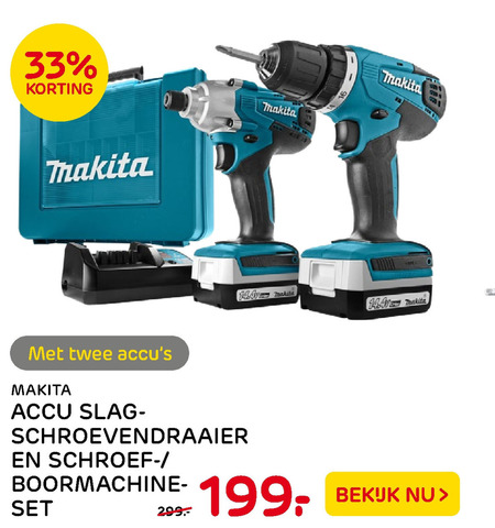 scherp Leed maak het plat Makita accuschroevendraaier, accuboormachineset folder aanbieding bij  Praxis - details