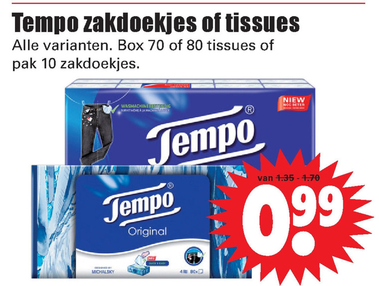 Wissen mooi behuizing Tempo tissue, zakdoek folder aanbieding bij Dirk - details