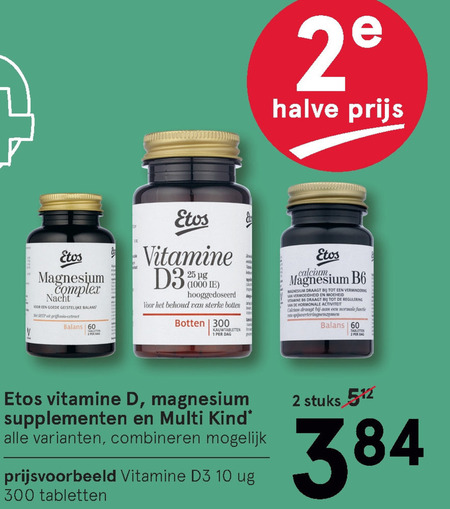 Derbevilletest Implicaties versus Etos Huismerk voedingssupplement, vitamine folder aanbieding bij Etos -  details