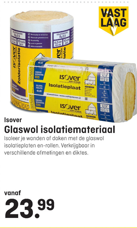 Isover glaswol, isolatiemateriaal folder aanbieding bij Hubo details