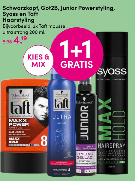 strand marionet manager Syoss haargel, hairspray folder aanbieding bij DA - details