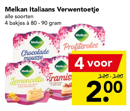 Melkan   tiramisu, chocolademousse folder aanbieding bij  Deen - details