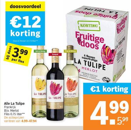 La Tulipe   witte wijn, rode wijn folder aanbieding bij  Albert Heijn - details