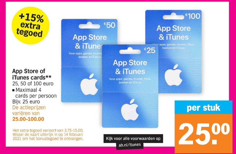 Verleiden Berg kleding op Verplicht Apple itunes kaart folder aanbieding bij Albert Heijn - details