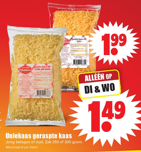 Uniekaas   geraspte kaas folder aanbieding bij  Dirk - details