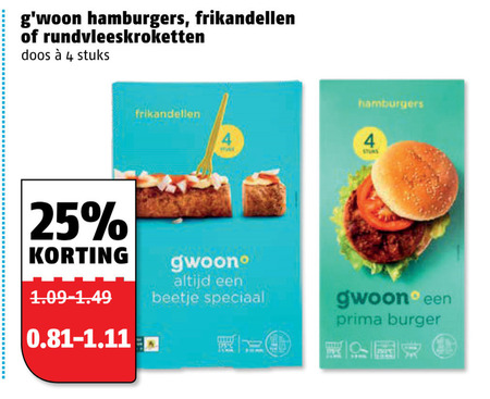 Gwoon   frikandellen, hamburger folder aanbieding bij  Poiesz - details