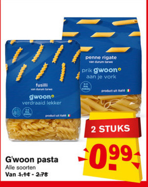 Gwoon   fusilli, pasta folder aanbieding bij  Hoogvliet - details