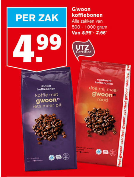 Gwoon   koffiebonen folder aanbieding bij  Hoogvliet - details