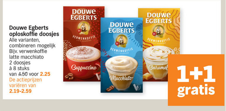 trainer een met de klok mee Douwe Egberts oploskoffie folder aanbieding bij Albert Heijn - details