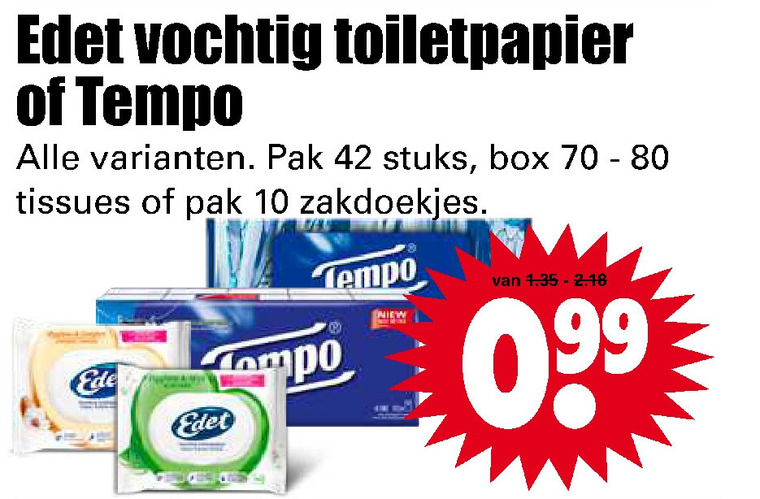 Tempo   vochtig toiletpapier, tissue folder aanbieding bij  Dirk - details