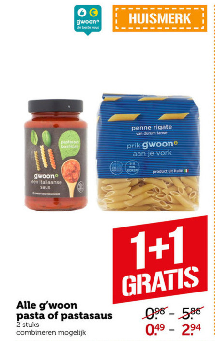 Gwoon   pasta, penne rigate folder aanbieding bij  Coop - details