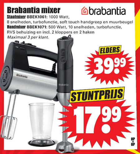 bekennen Reis kant Brabantia staafmixer, handmixer folder aanbieding bij Dirk - details