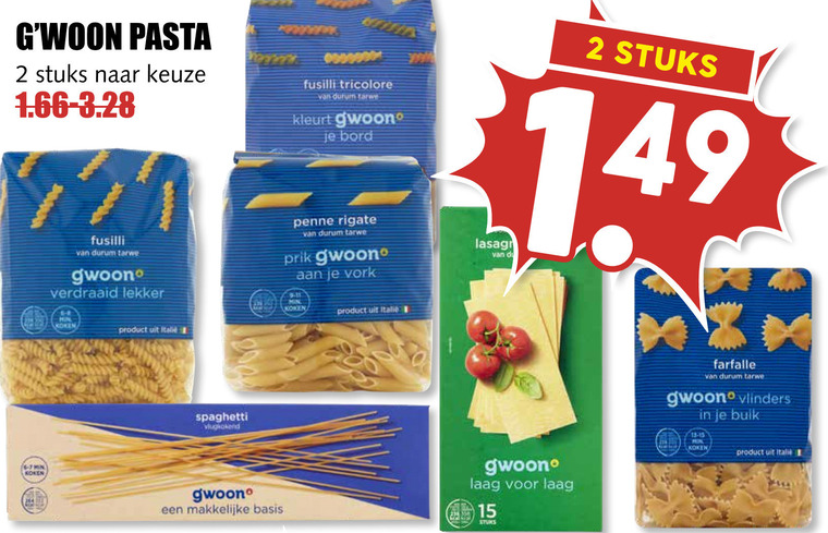 Gwoon   penne rigate, pasta folder aanbieding bij  MCD Supermarkt Basis - details