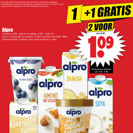 Alpro   soja yoghurt, soja melk folder aanbieding bij  Dirk - details