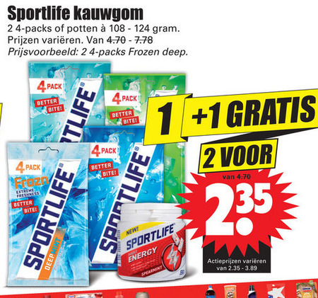 Sportlife   kauwgom folder aanbieding bij  Dirk - details